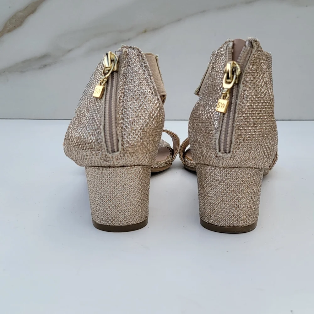 STUART WEITZMAN | Rosalyn Alexa Anklestrap Gold glitter open toe heels Size 2